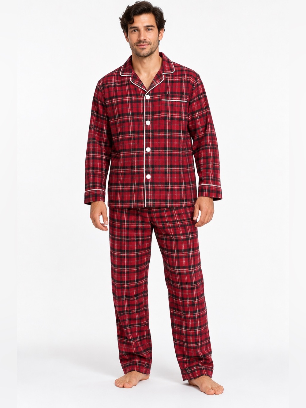 Bottoms Out Men’s Flannel Pajama Set Red Plaid Size Large cozy lounge classic